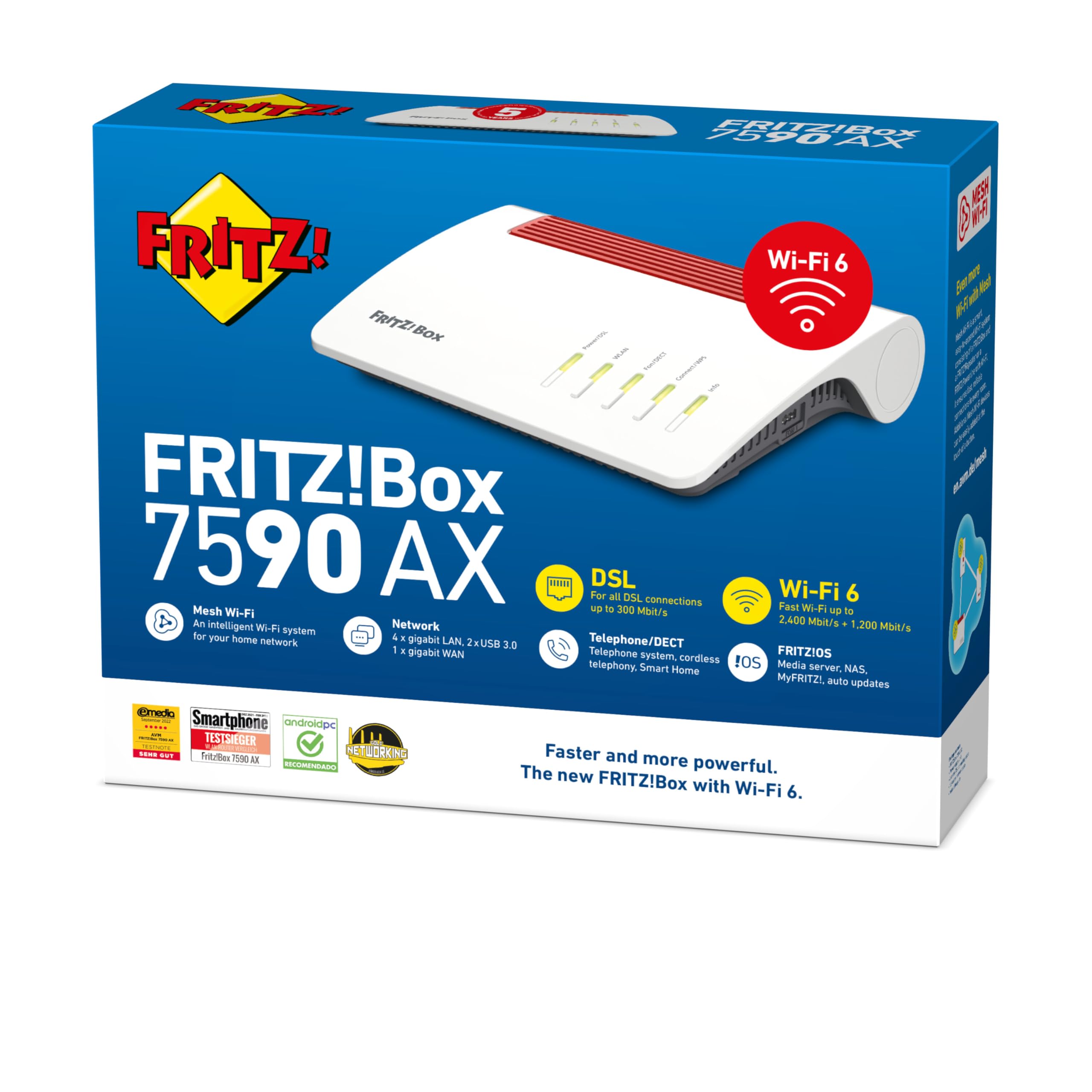 FRITZ!Box 7590 AX Exclusive – Wi-Fi 6 DSL-Router mit Mesh, DECT & USB-Sticko
