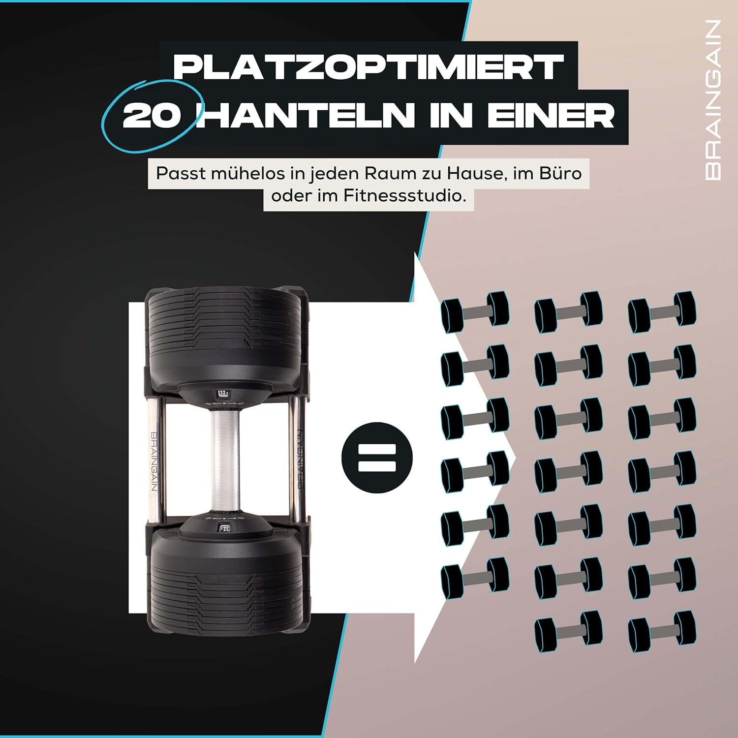BRAINGAIN Verstellbare Hanteln: Chrom/Schwarz, Krafttraining für Zuhause u