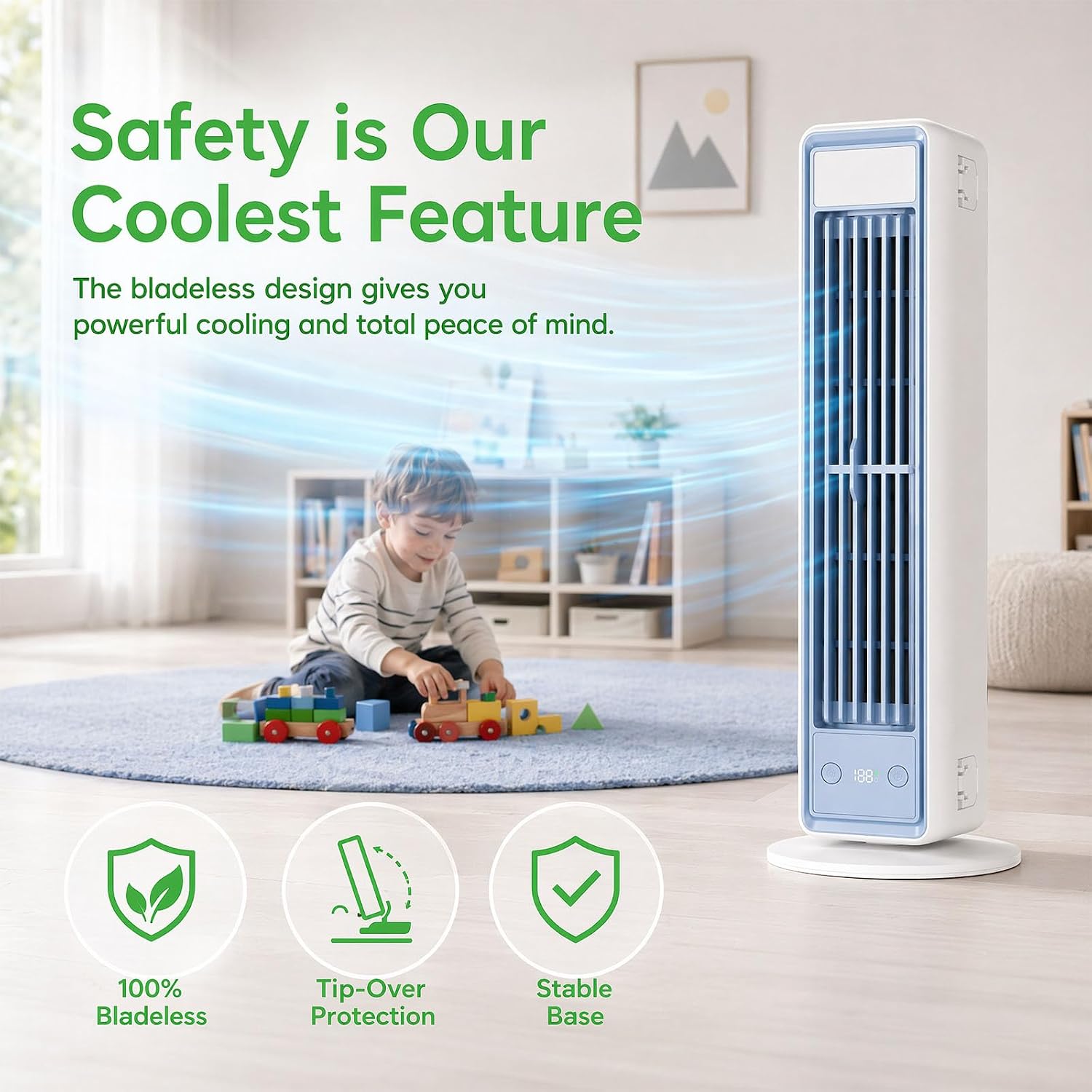 Mobiler Luftkühler Extrem Leise, Tragbare Klimaanlage für Schlafzimmer, Ventilator ohne Flügel mit Nachtmodus, 3 Stufen, Kompaktes Klimagerät für Erholsamen Schlaf