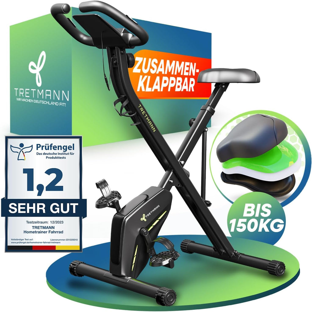 Tretmann Home Trainer Bicycle Folding Set Extra Comfortable & Quiet RelaxFoam up to 150 kg Load Capacity Ergometer, Exercise Bike, Ergometer Exercise Bike Seniors, Fitness Bikes