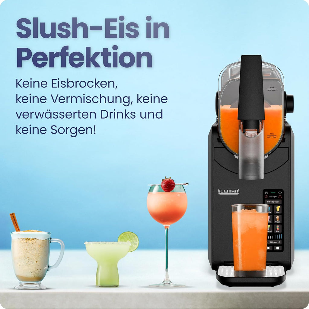 ICEMAN 1.9L Slushie Machine, 5 Presets, No Ice & No Mixing | For Margaritas, Frappes & Shakes, Touch Screen, Easy Dosing Lever, Black