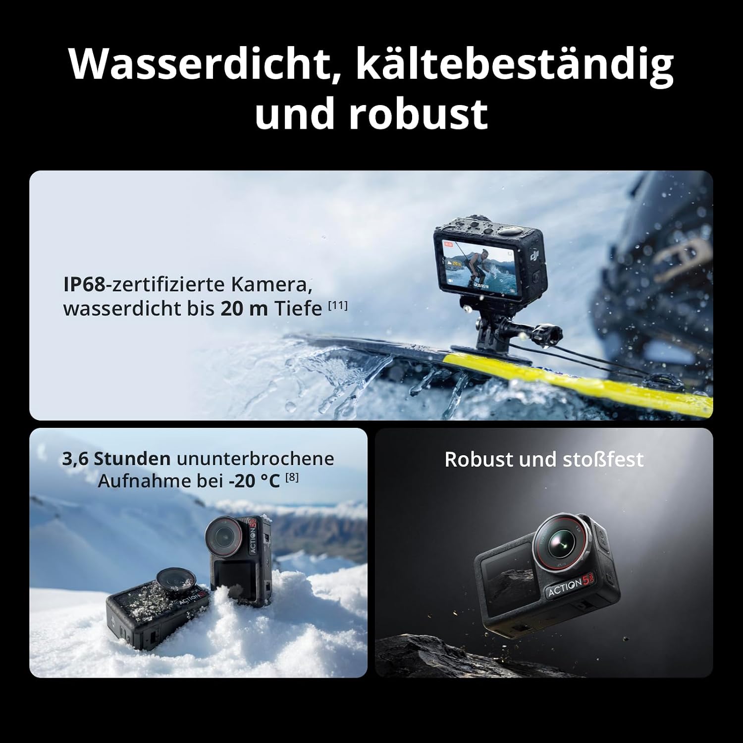 DJI Osmo Action 5 Pro Standard Combo, 4K Action Camera with 1/1.3 Inch Sensor, 4K/120fps Video Camera, Subject Tracking, Stabilisation, Dual OLED Touchscreens, Underwater Camera for Sports, Vlog