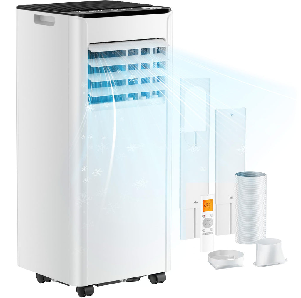 Mobile Air Conditioner 9000 BTU with Exhaust Hose, 4-in-1 Mobile Air Conditioner, Quiet Operation, Digital Display + Remote Control, Window Installation Set, 24-Hour Timer, For Rooms up to 25 m²