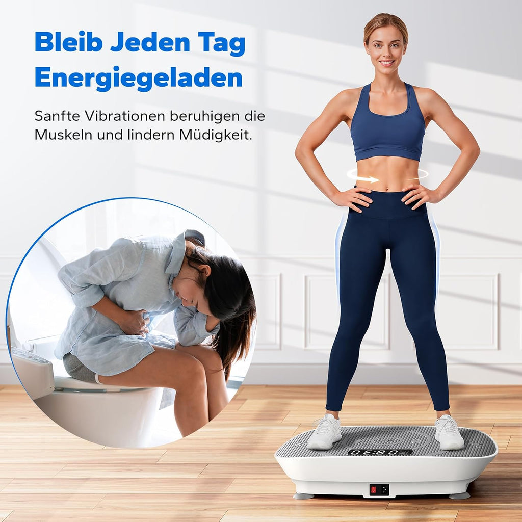 MERACH Vibrationsplatte, Leise und Kompakte Vibrationsplatte für Körperformung und Entspannung mit Komfortabler Silikonpad, LED-Display und Fernbedienung