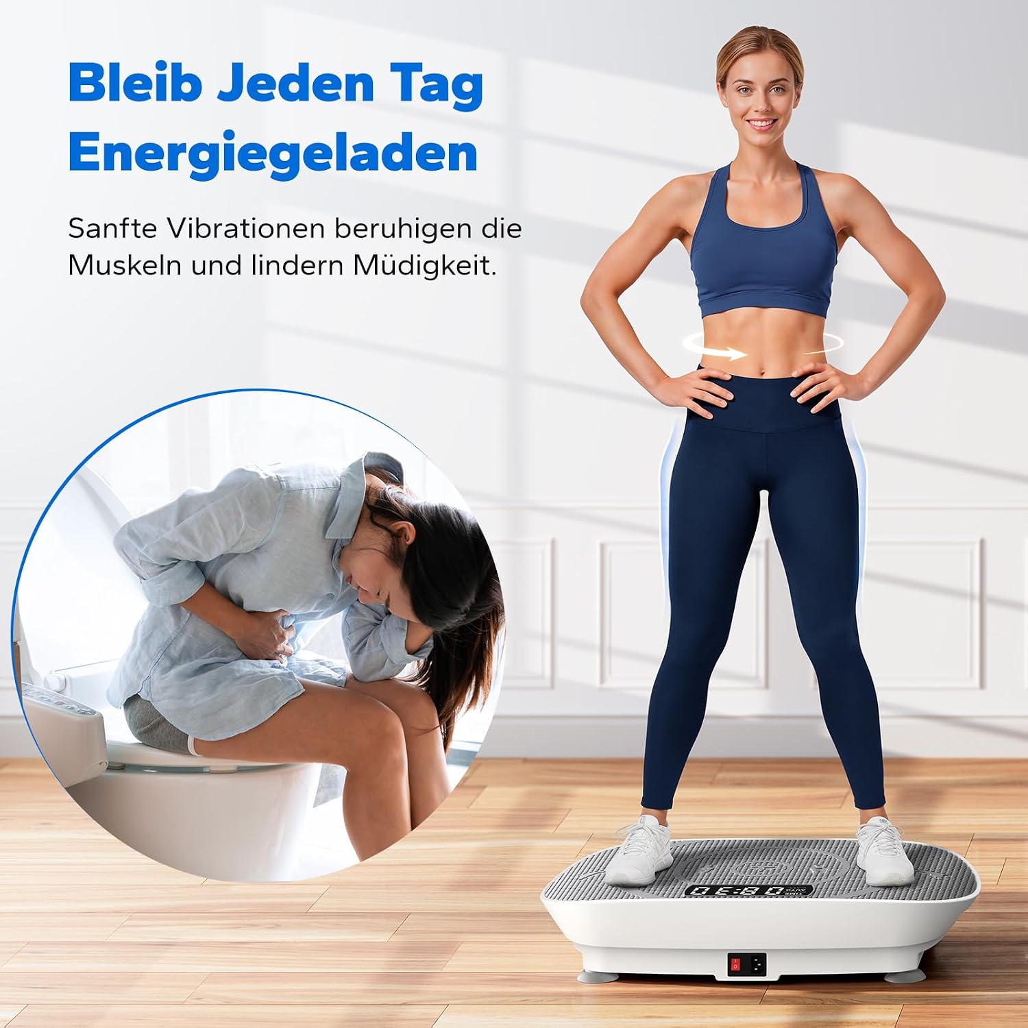 MERACH Vibrationsplatte, Leise und Kompakte Vibrationsplatte für Körperformung und Entspannung mit Komfortabler Silikonpad, LED-Display und Fernbedienung