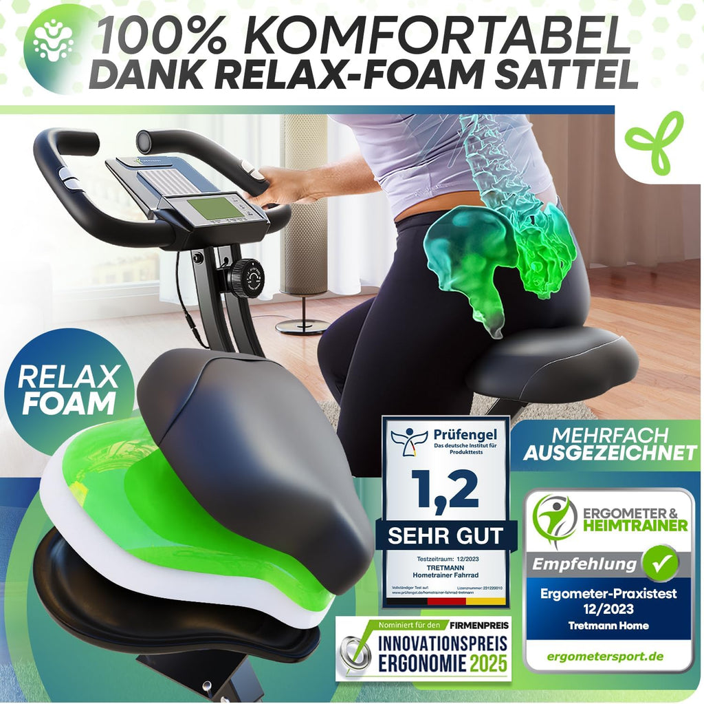 Tretmann Home Trainer Bicycle Folding Set Extra Comfortable & Quiet RelaxFoam up to 150 kg Load Capacity Ergometer, Exercise Bike, Ergometer Exercise Bike Seniors, Fitness Bikes