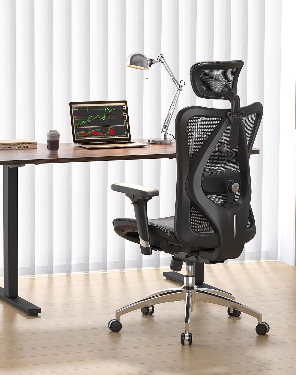SIHOO Ergonomic Desk Chair, Swivel Chair with Adjustable Lumbar Support, Headrest and Armrest, Height Adjustment and Rocker Function, Back-Friendly, Office Chair Load Capacity: up to 150 kg (330 lbs)