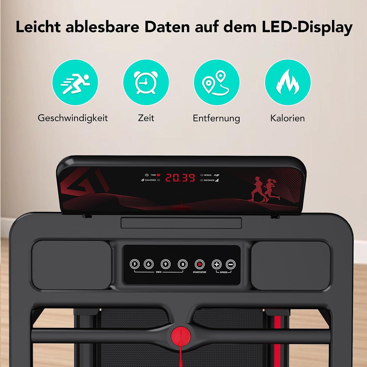 CITYSPORTS Electric Treadmill, Folding Treadmill for Home up to 12 km/h, with LED Display, App and 360° Tablet Holder, Compact Walking Pad for Home and Office