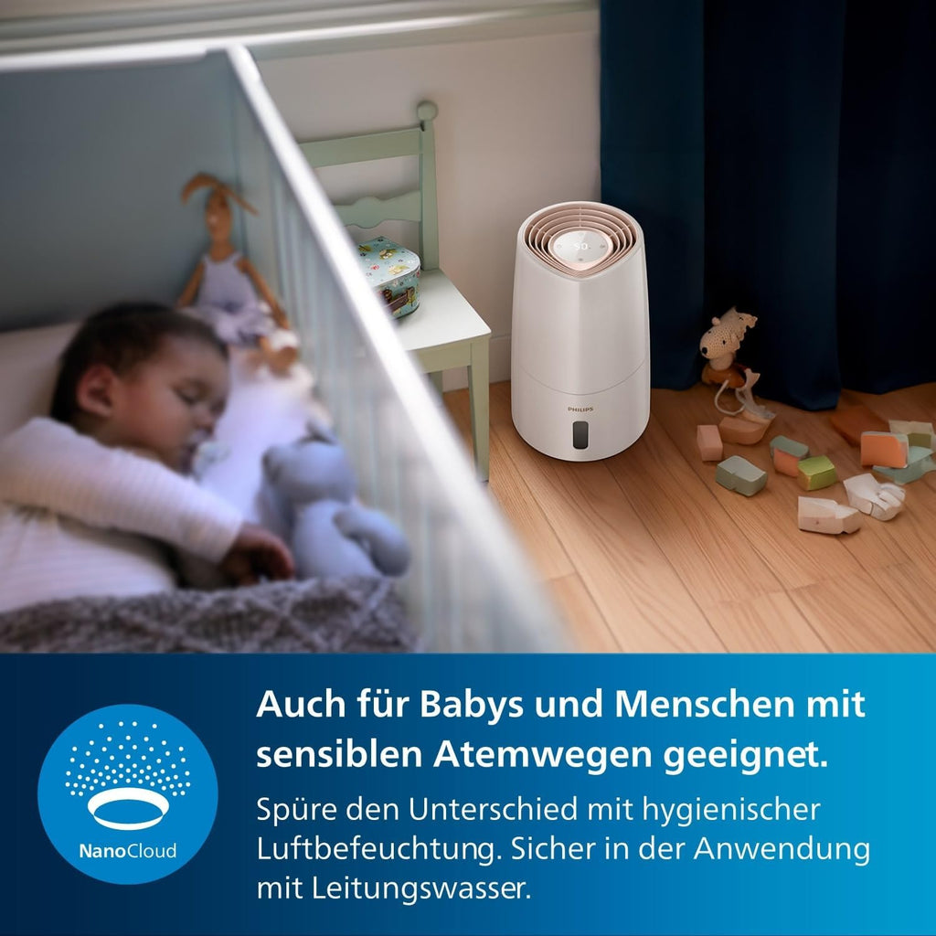 Philips Humidifier 3000 Series HU3916/10 (up to 45 m², hygienic NanoCloud technology, quiet night mode, automatic mode, 3 litre water tank) white