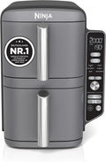 Ninja Double Stack XL Air Fryer Heißluftfritteuse, 9,5L Airfryer, Doppelkorb-Heißluftfritteuse mit 4 Kochstufen, 2 Körben, 2 Rosten, platzsparendes Design, 6 Kochfunktionen, 8 Portionen, Grau SL400EU