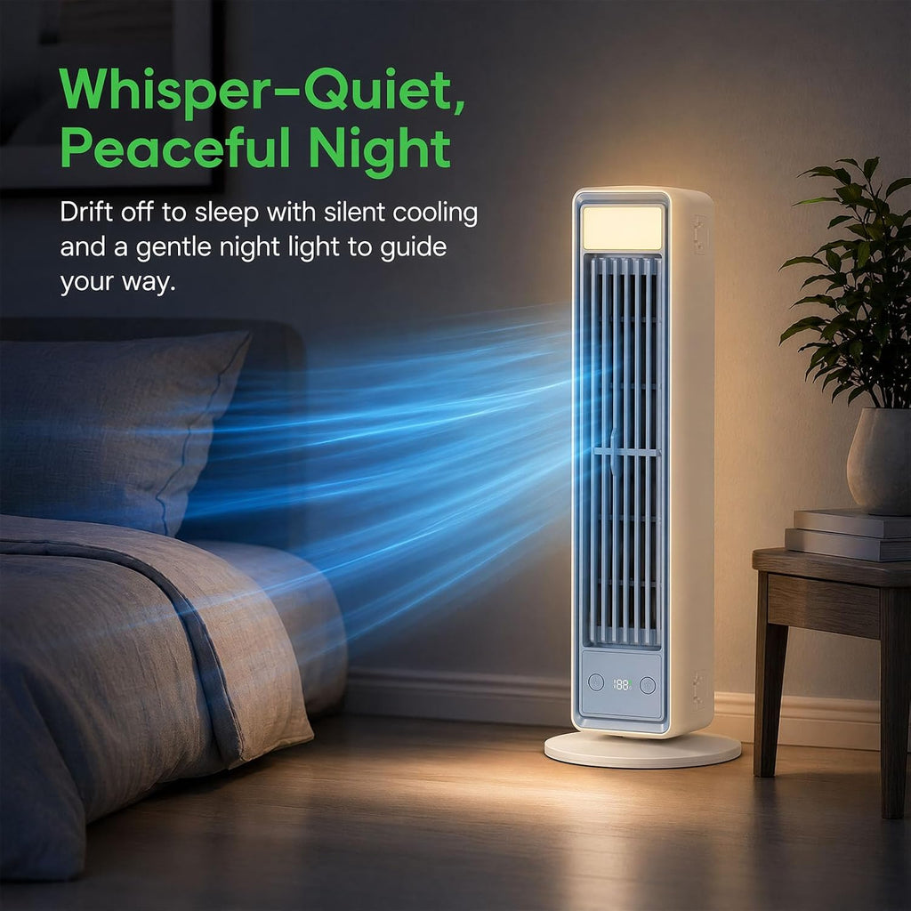Mobiler Luftkühler Extrem Leise, Tragbare Klimaanlage für Schlafzimmer, Ventilator ohne Flügel mit Nachtmodus, 3 Stufen, Kompaktes Klimagerät für Erholsamen Schlaf