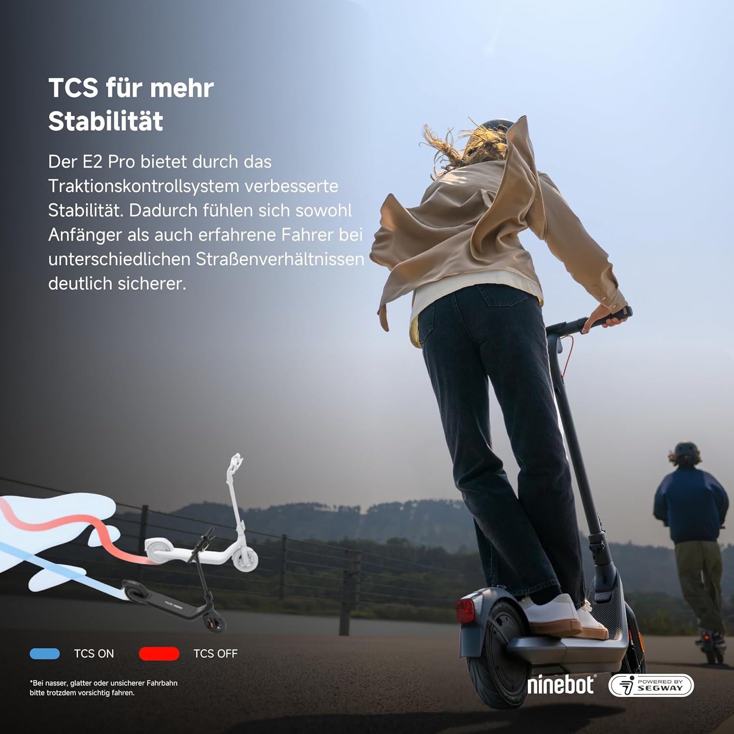 Segway-Ninebot E2 Pro D, E-Scooter mit Straßenzulassung für Erwachsene, max. 20 km/h Geschwindigkeit, 35 km Reichweite, Anti-Rutsch-Traktionskontrollsystem