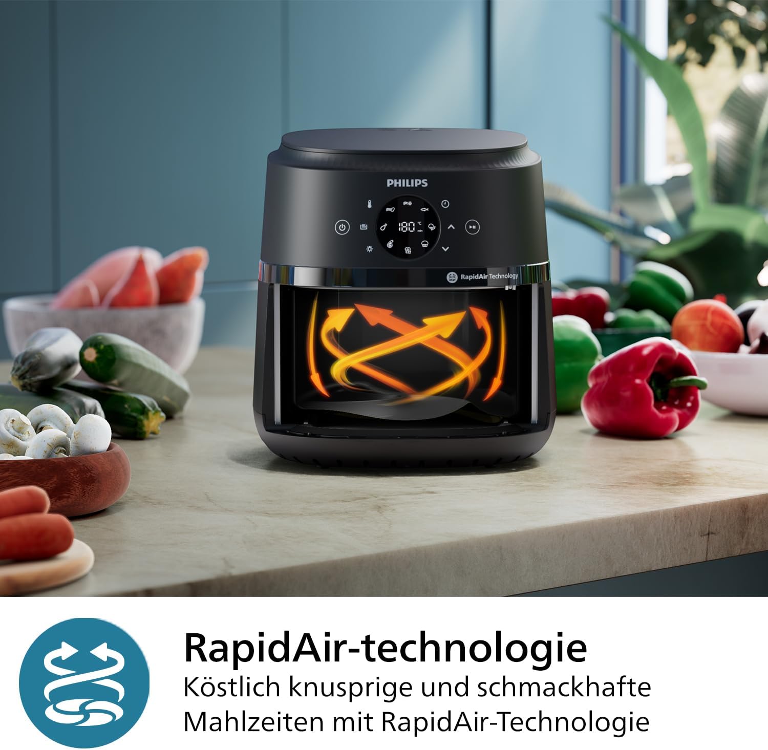 Philips Airfryer 2000 Series Hot Air Fryer, 4.2 L, Digital Touch Screen, 13 Cooking Options, 9 Preset Functions, 90% Less Fat with RapidAir Technology, 1500W Power, Black (NA229/00)