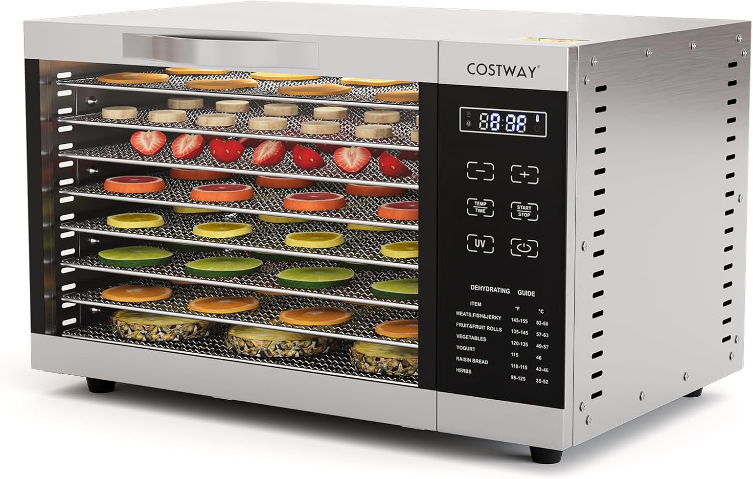 COSTWAY Dehydrator with 8 Grid Trays, 620W Dehydrator 30-70°C Temperature Control & 24H Timer, Overheating & Overload Protection, Food Dryer for Fruit, Meat, Vegetableso