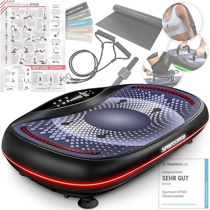 Sportstech 4D Vibrationsplatte: Smart LED, Bluetooth, Fitness & Yoga ✨