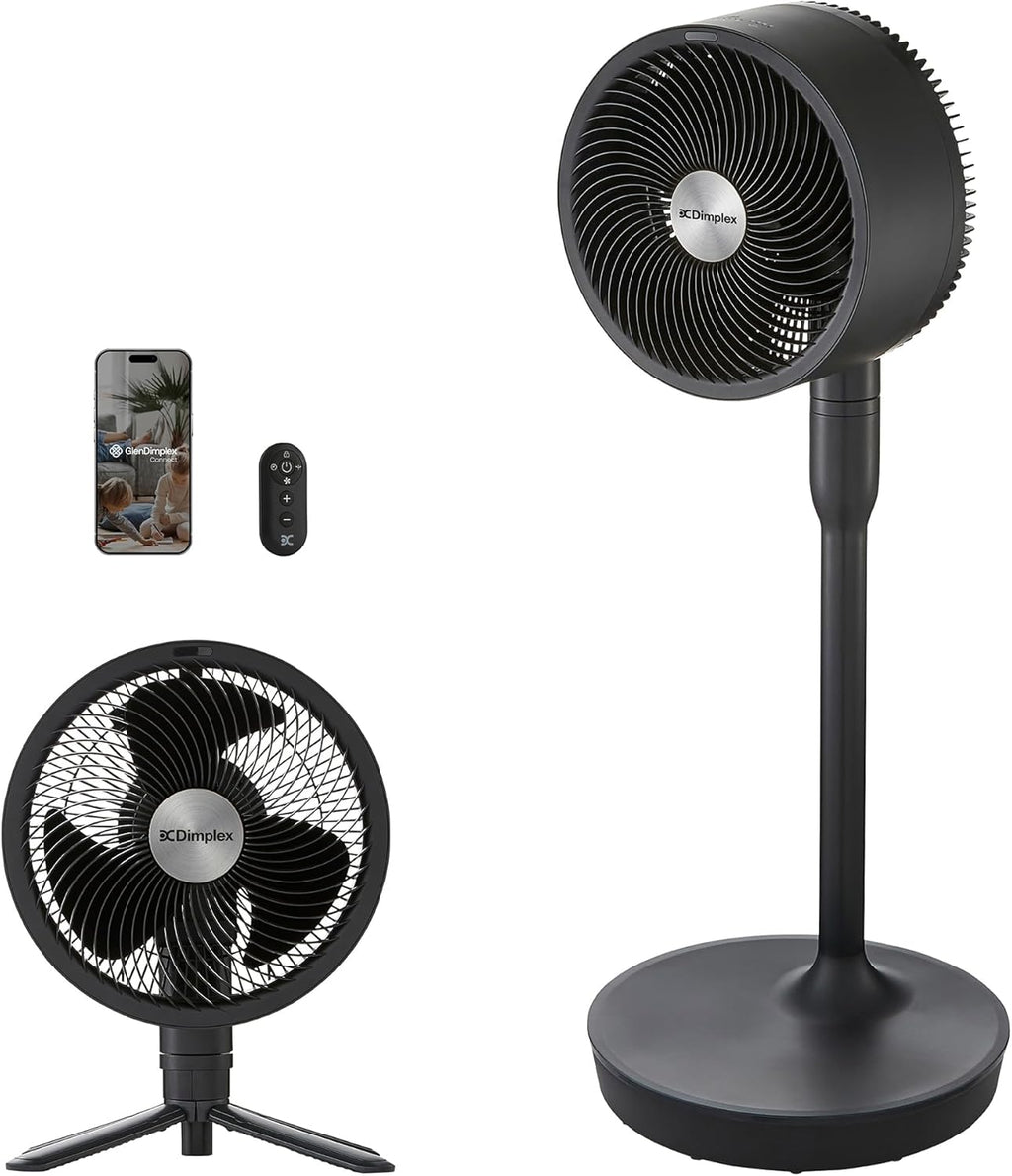 Dimplex Duocool Smart 2-in-1 Cordless Cordless Fan, Stand & Table Fan, 45 Hours Battery, 5 Speeds + Turbo, 20 m Range, Quiet Fan (36 dB), App, Google Home & Alexa, Remote Control