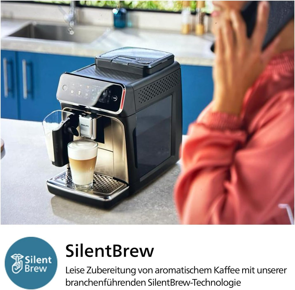 Philips 3300 Series Fully Automatic Coffee Machine - 6 Drinks, Modern Colour Touch Screen Display, LatteGo Milk System, SilentBrew, 100% Ceramic Grinder, AquaClean Filter, Black Chrome (EP3347/90)
