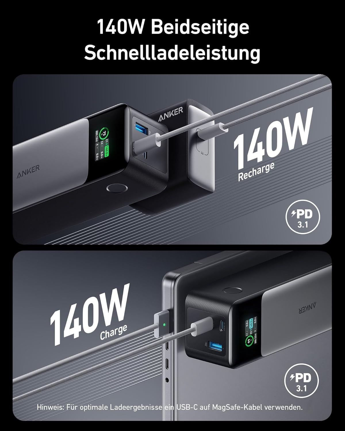 Anker 737 Power Bank, 140 W 24000 mAh Power Bank with 3 Ports, Digital Display, Compatible with iPhone 17/16/15/14, Galaxy, MacBook, AirPods