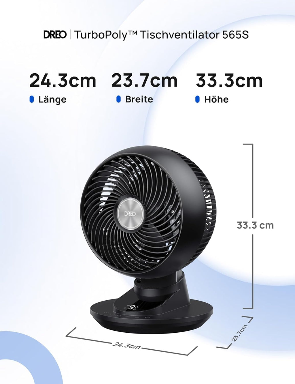 DREO 3D Table Fan, Very Quiet, 22 dB, Small Fan with Remote Control, 8.8 m/s Strong Airflow, 90° Oscillation, App & Voice Control, 9 Levels, 8/12h Timer for Bedroom and Office