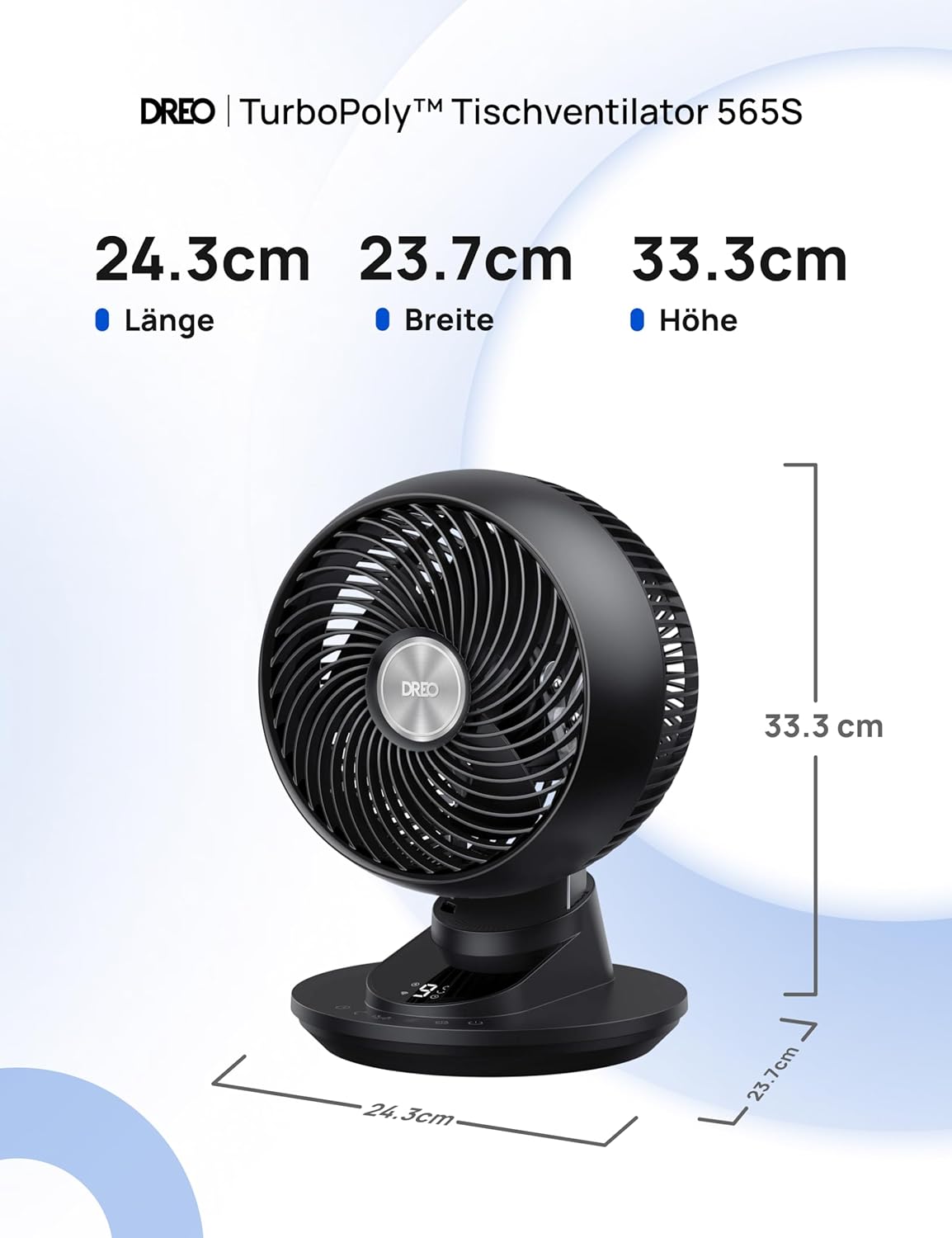 DREO 3D Table Fan, Very Quiet, 22 dB, Small Fan with Remote Control, 8.8 m/s Strong Airflow, 90° Oscillation, App & Voice Control, 9 Levels, 8/12h Timer for Bedroom and Office