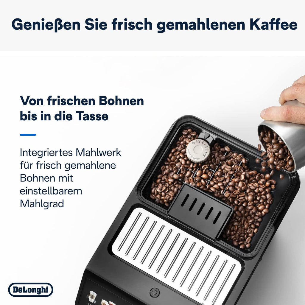 De'Longhi Eletta Explore - Perfetto Fully Automatic Coffee Machine with LatteCrema Milk Frother, 40 Drinks at the Touch of a Button, Coloured Touch Display, Dark Grey (ECAM452.57.G)