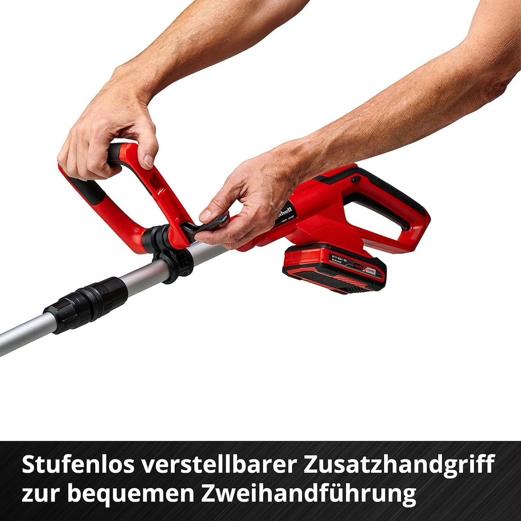 Einhell GE-CT 18/28 Li-Solo Power X-Change Cordless Grass Trimmer (18 V, 28 cm Cutting Width Thread, Rotatable and Tilting Motor Head, without Battery and Charger), Red/Black