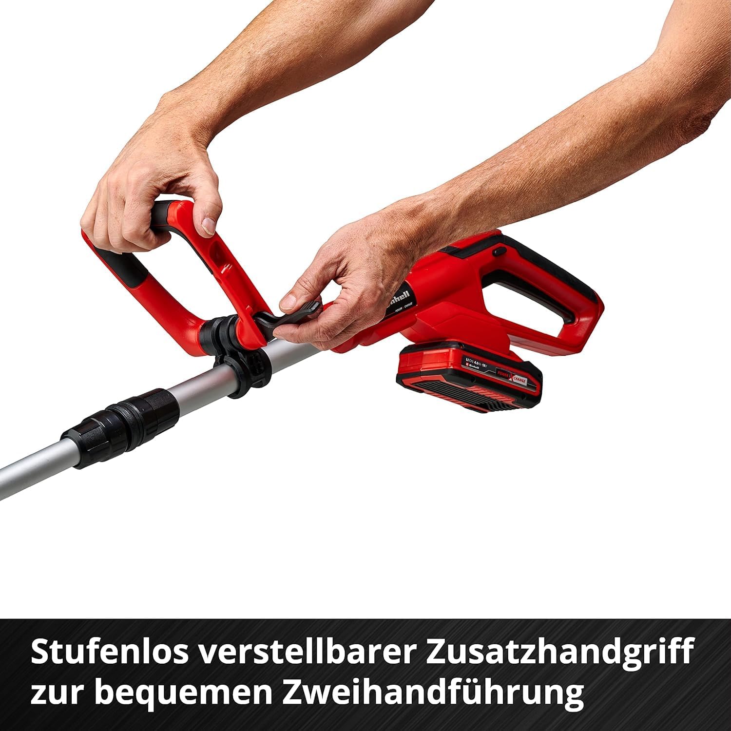 Einhell GE-CT 18/28 Li-Solo Power X-Change Cordless Grass Trimmer (18 V, 28 cm Cutting Width Thread, Rotatable and Tilting Motor Head, without Battery and Charger), Red/Black