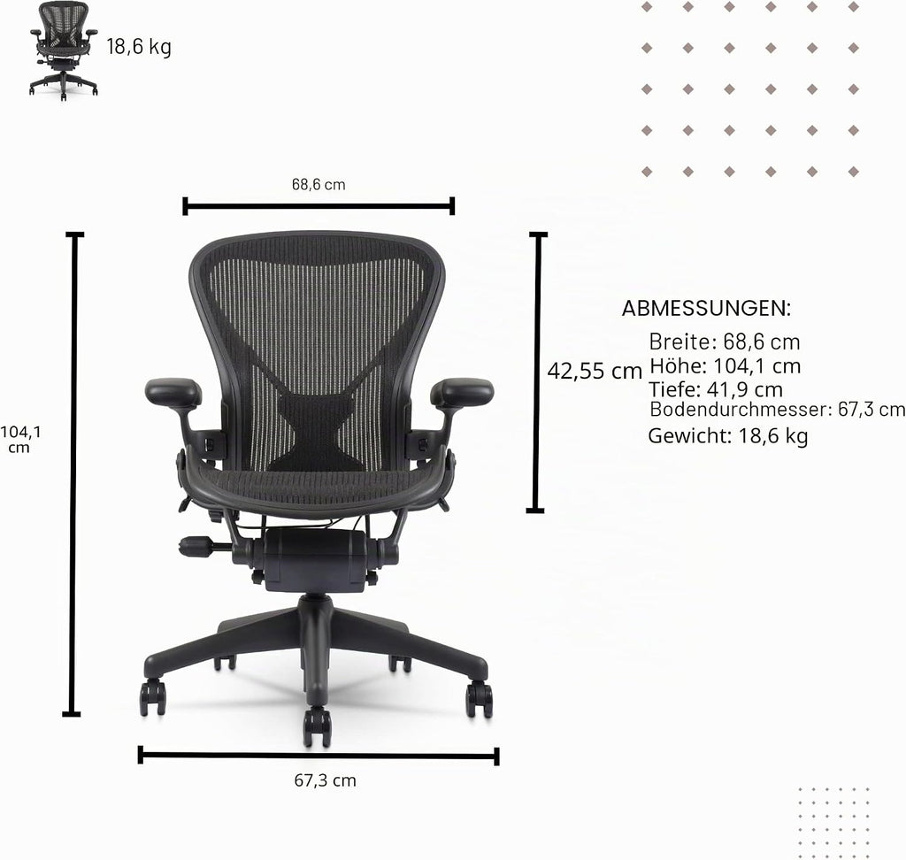 Herman Miller Aeron Chair - Highly Adjustable Graphite Frame - With PostureFit - Carbon Classic (Medium)