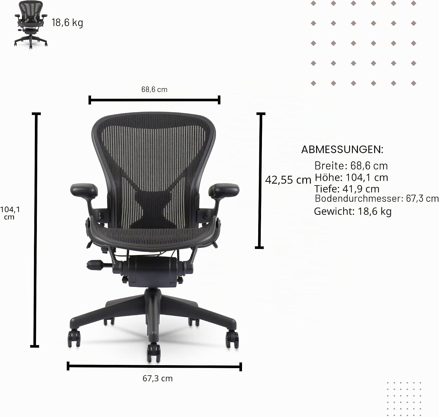 Herman Miller Aeron Chair - Highly Adjustable Graphite Frame - With PostureFit - Carbon Classic (Medium)