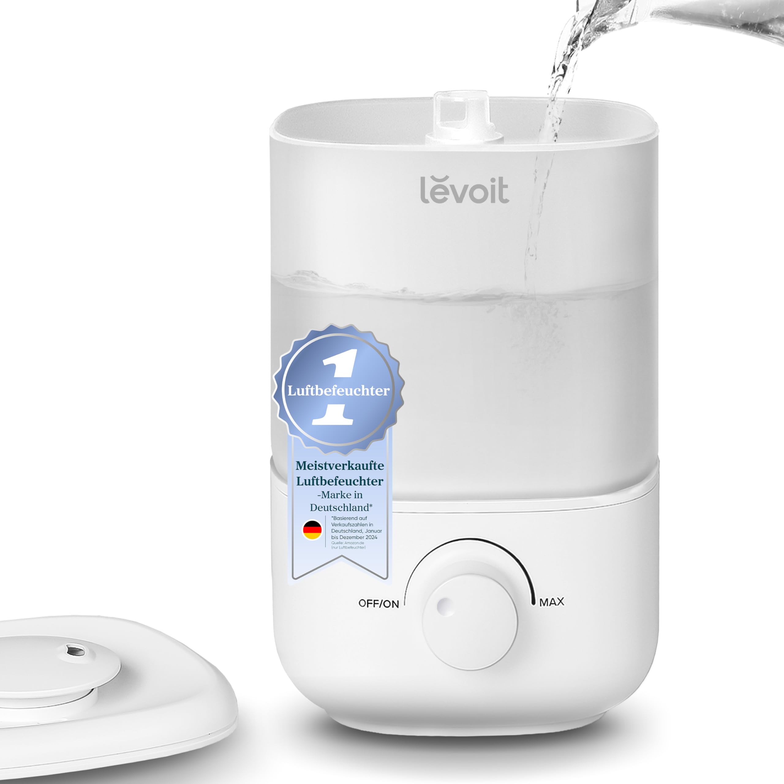 Levoit Smart Luftbefeuchter für große Räume, Top-Fill Humidifier, Warm&Kalter Nebel max 550 ml/h, bis 40㎡, leise Raumbefeuchter mit Nachtlicht für Pflanzen, Auto Shut-off, 4,5 L, Mondweiß
