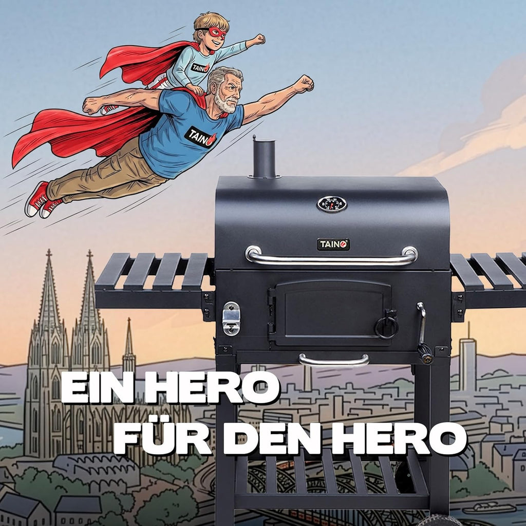 TAINO Hero XL BBQ Smoker Barbecue Trolley Charcoal Grill Fire Stand Grill Smoker Oven Accessories Cast Iron