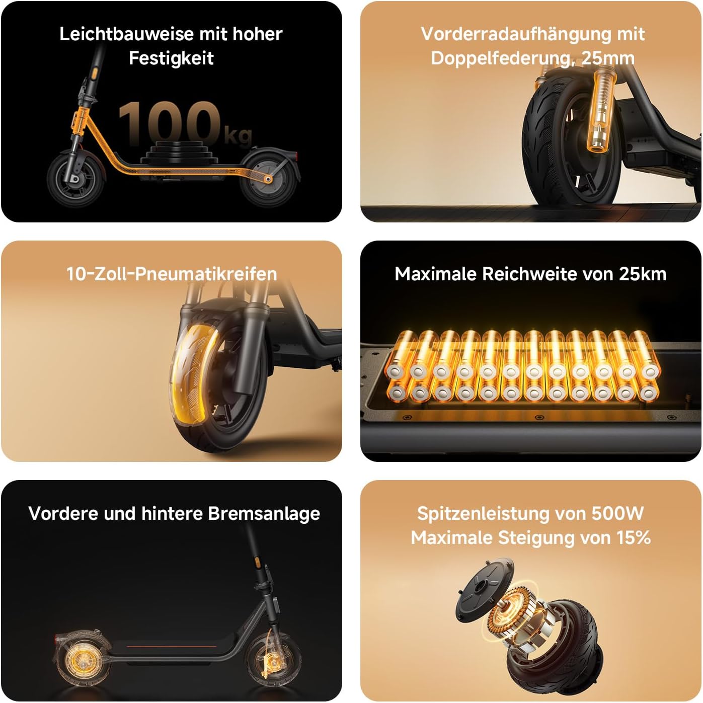 Xiaomi E-Scooter 6 Series, E Roller Mit Straßenzulassung, Max 20km/h, 45-75km Reichweite, 10-12"" Tubeless-Reifen, Federung, Doppelbremse, Faltbar, App-Steuerung