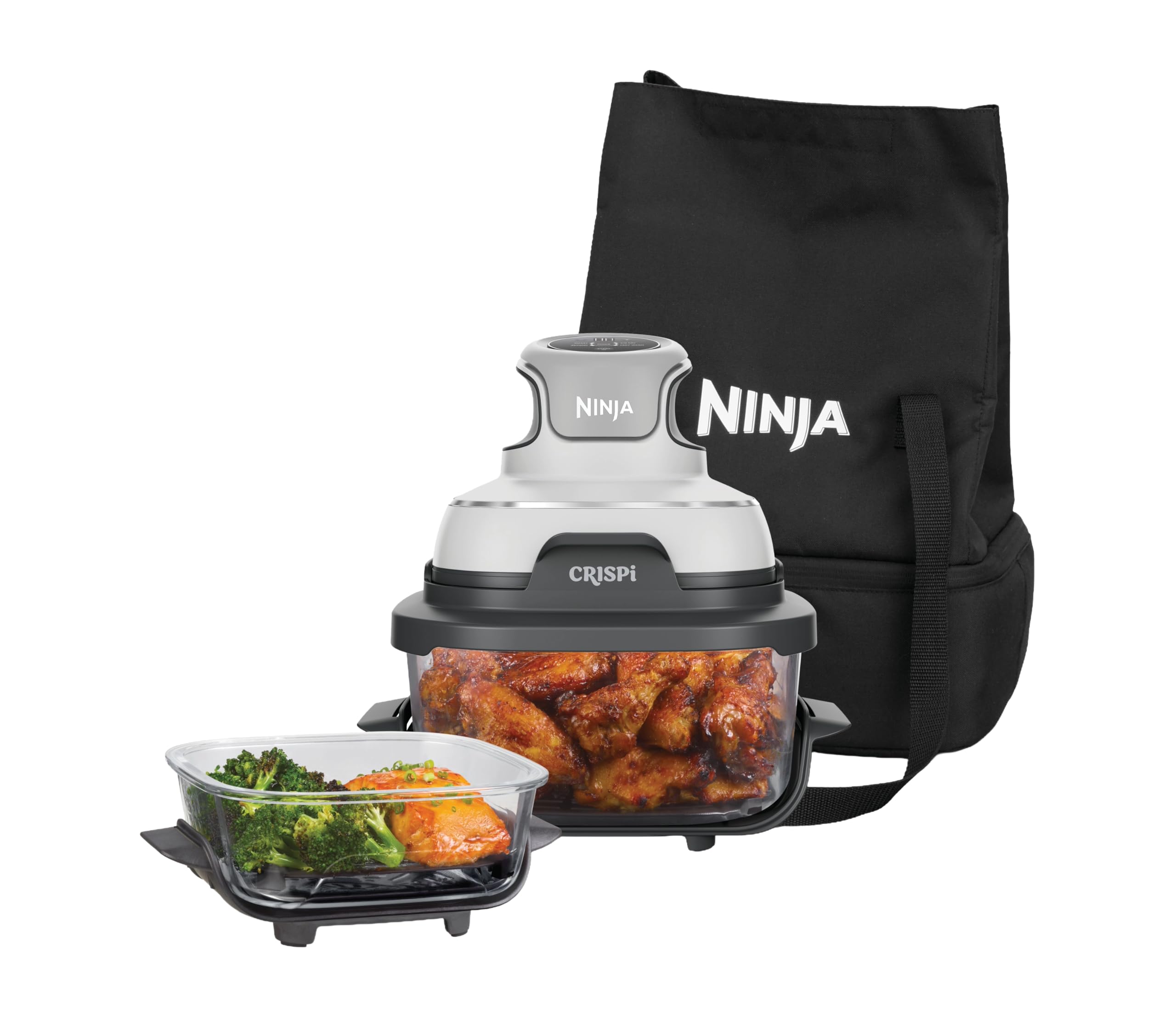 Ninja CRISPi Portable Air Fryer 3.8L 4-in-1: Hot Air Frying, Roasting, Keeping Warm, Recrisp, 6 Servings, 2 Removable Glass Containers & Lids 1700W, Stone Gold FN101EUSTGD