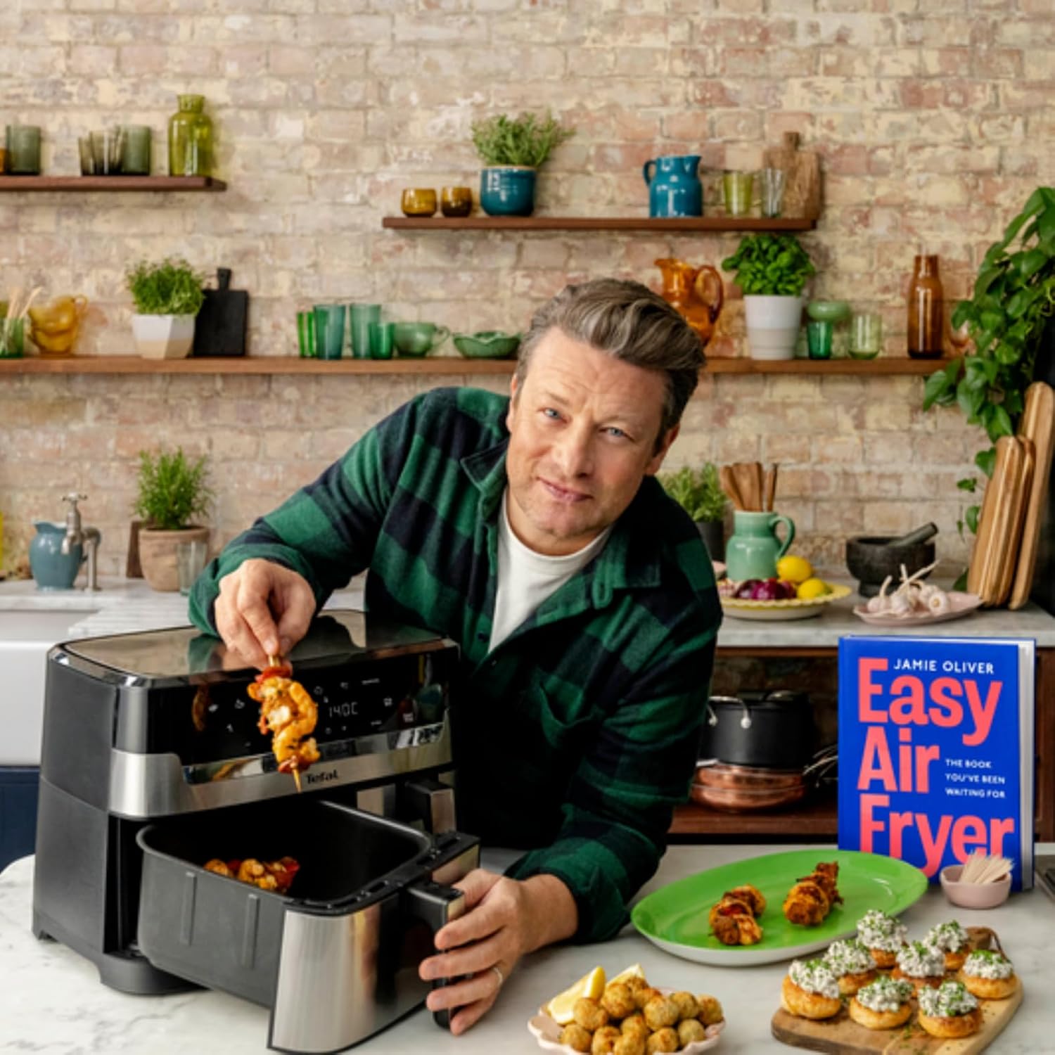 Jamie Oliver by Tefal Dual Drawer Heißluftfritteuse 8,3 L – Airfryer mit 2 Kammern & Grillfunktion, 8 Programme, Sync-Modus für gleichzeitiges Garen, fettarm frittieren & energiesparend EY90JDE1