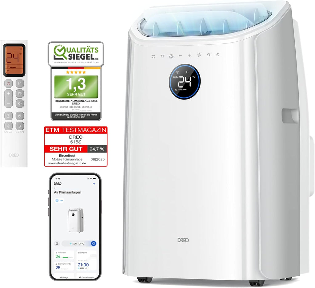 DREO Mobile Air Conditioner, 10,000 BTU Portable Air Conditioner for Bedroom, 3-in-1 Cooling/Ventilation/Dehumidification, Drainage-free Cooling, App/Voice Control/Remote Control, 24-Hour Timer, AC515S