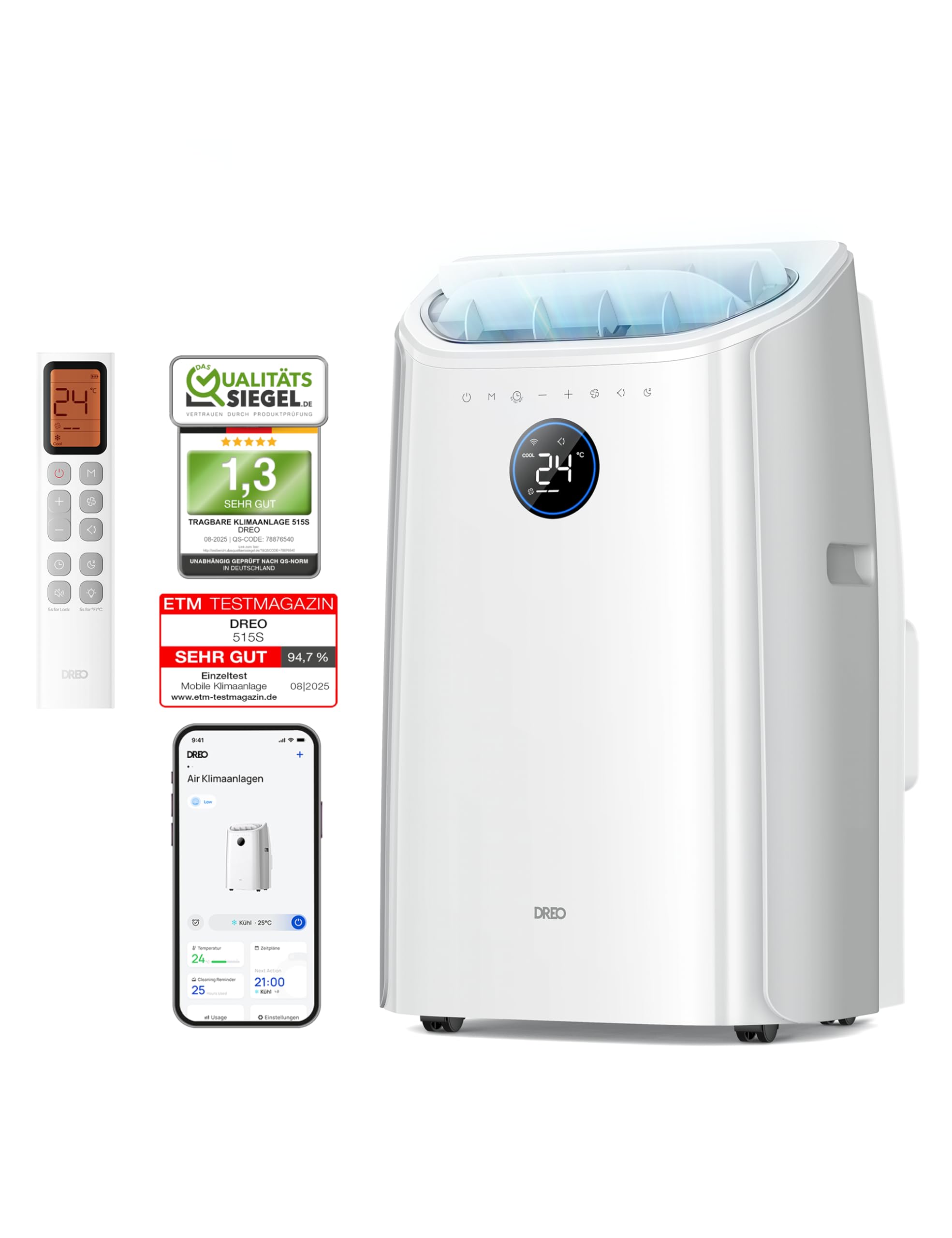 DREO 12000BTU Mobile Air Conditioner (3-in-1 Cooling/Ventilation/Dehumidification) Quiet for Bedroom/Office, App Control/Voice Command/Remote Control, Drainage Free, Window Kit, 3.2L/H AC516S