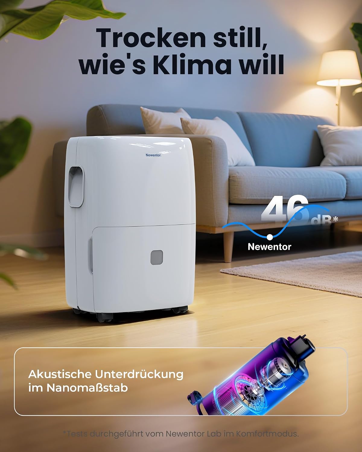 Newentor Electric Dehumidifier, 25 L, Dehumidifier Electric Cellar, Room Dehumidifier for Home for 215 m³/80 m², with Timer, Filter and 1 m Drain Hose, 10 J.