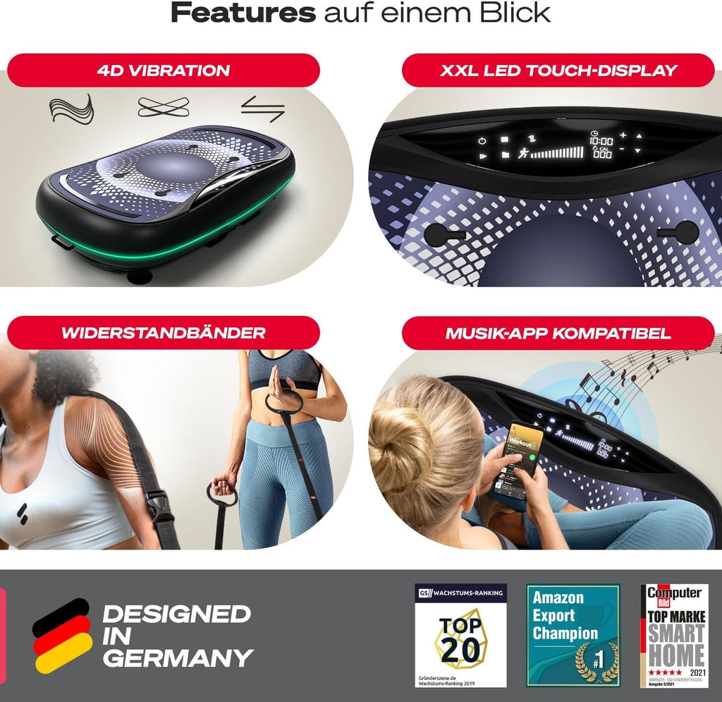 Sportstech 4D Vibrationsplatte: Smart LED, Bluetooth, Fitness & Yoga ✨