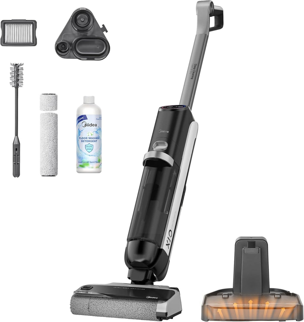 Midea X10 Smart Wet/Dry Vacuum Cleaner with Intelligent Detection, All-in-One Wet Dry Vacuum Cleaner Wireless with Hair Detangling Design, Self-Cleaning LED Display for Hard Floor, Pet Hair, Edge Cleaning