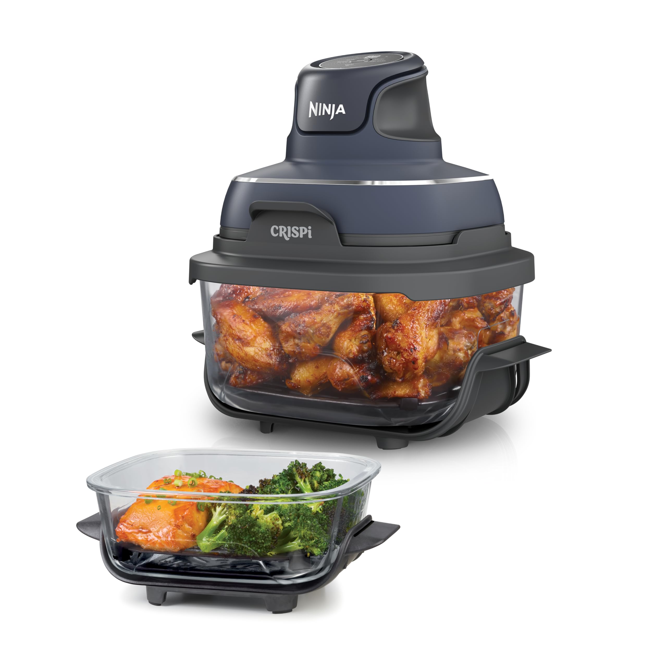 Ninja CRISPi Portable Air Fryer 3.8L 4-in-1: Hot Air Frying, Roasting, Keeping Warm, Recrisp, 6 Servings, 2 Removable Glass Containers & Lids 1700W, Stone Gold FN101EUSTGD