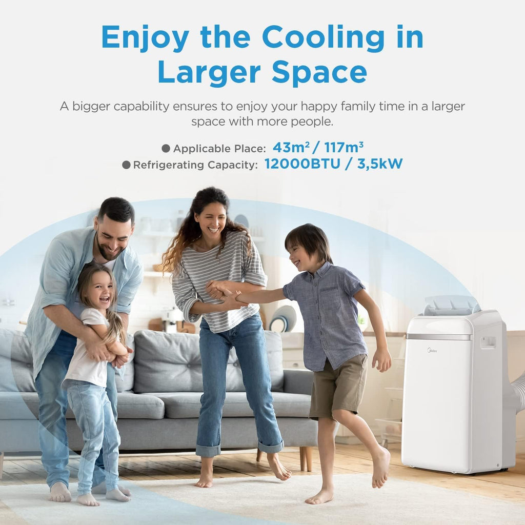 Midea Mobiles Klimagerät MPD-12CRN7, 3-in-1 Klimaanlage mit Abluftschlauch, Kühlen&Entfeuchten&Ventilieren,12000BTU/h(3,5kW/h) für Räume ca. 41m³(102㎡), 24h-Timer, 3 Jahre Garantie, weiss