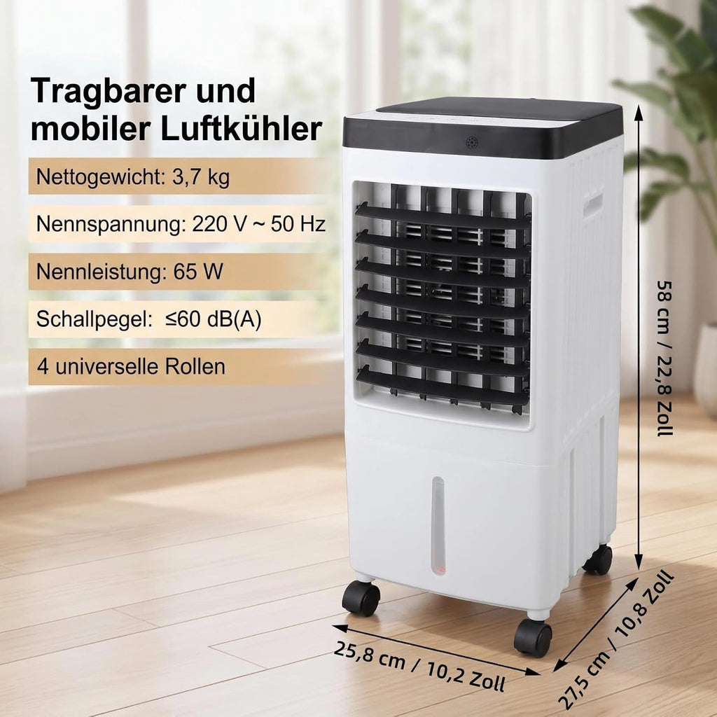 VINGVO Air Cooler Without Exhaust Hose 10 L, 65 W Mobile Air Conditioner with Water Cooling, 3 Levels Remote Control Timer, Air Cooler for Home, Office, Bedroom, Air Conditioner Mobile with Ice Pack