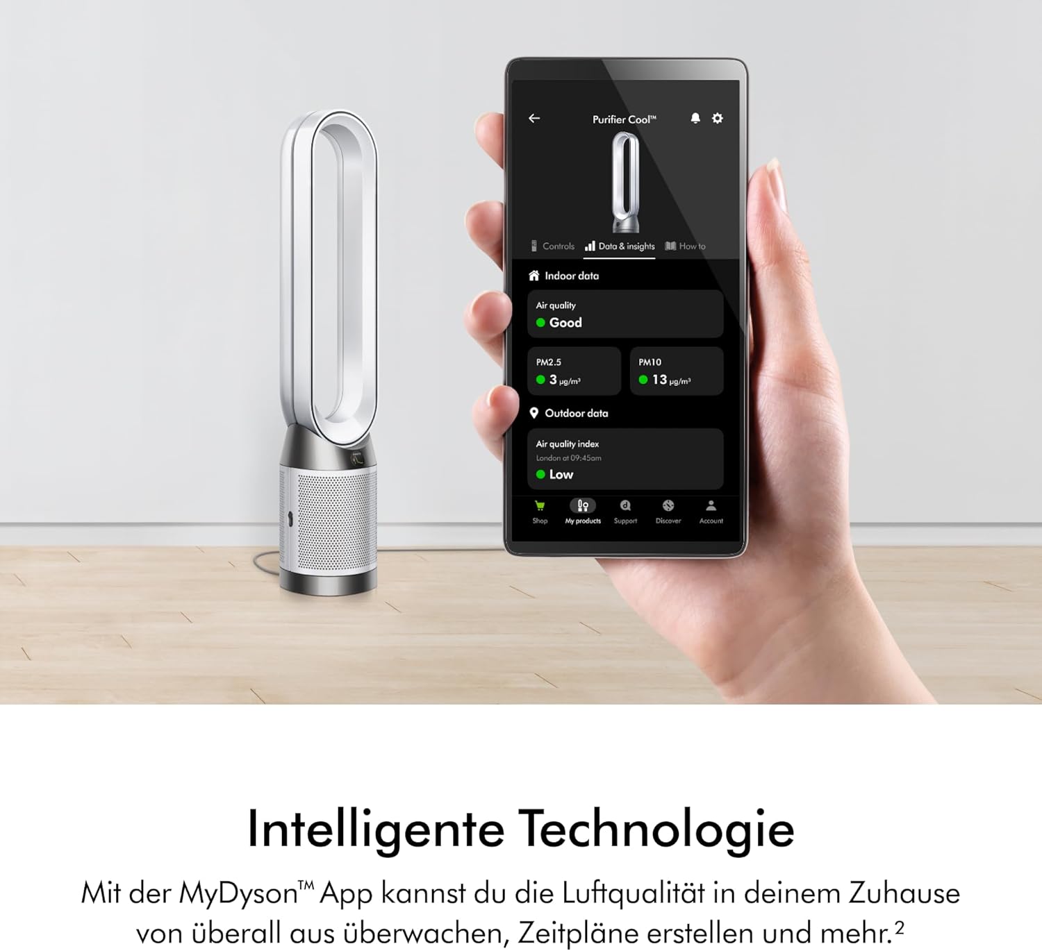 Dyson Purifier Cool™ PC1 Turmventilator Luftreiniger mit HEPA‑H13‑Filter – Leistungsstarke Kühlung & Luftreinigung für Räume bis 23qm, Steuerung über App‑ & Fernbedienung, 350° Rotation (Weiß)