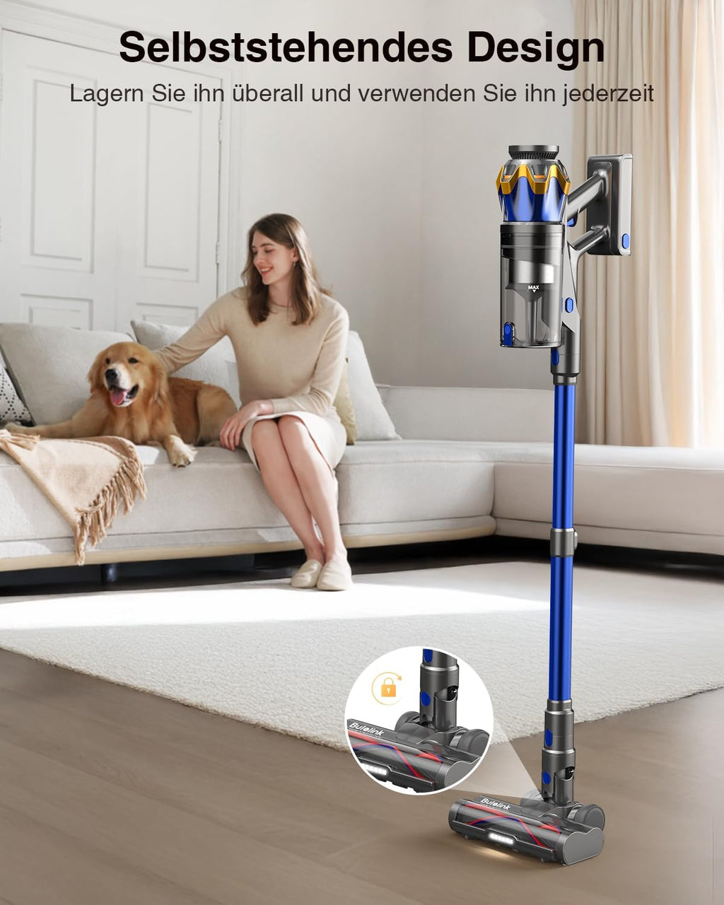 Battery Vacuum Cleaner 45000 Pa/550 W/65 Min, 1.6 L Wireless Vacuum Cleaner with Display, Anti-Tangle Brush, Self-Standing, Wall Charging Station, 8-Layer Filtration, Ultra Quiet, for Pet Hair/Carpets/Hard Floors/Car
