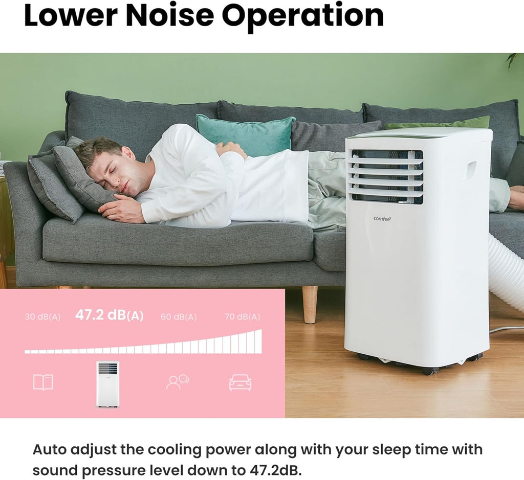 Comfee MPPH-09CRN7 Mobile Air Conditioner, 9,000 BTU, 2.6 kW, Cooling, Ventilating & Dehumidifying, Room Size up to 88 m³ (33 m²), with Exhaust Hose