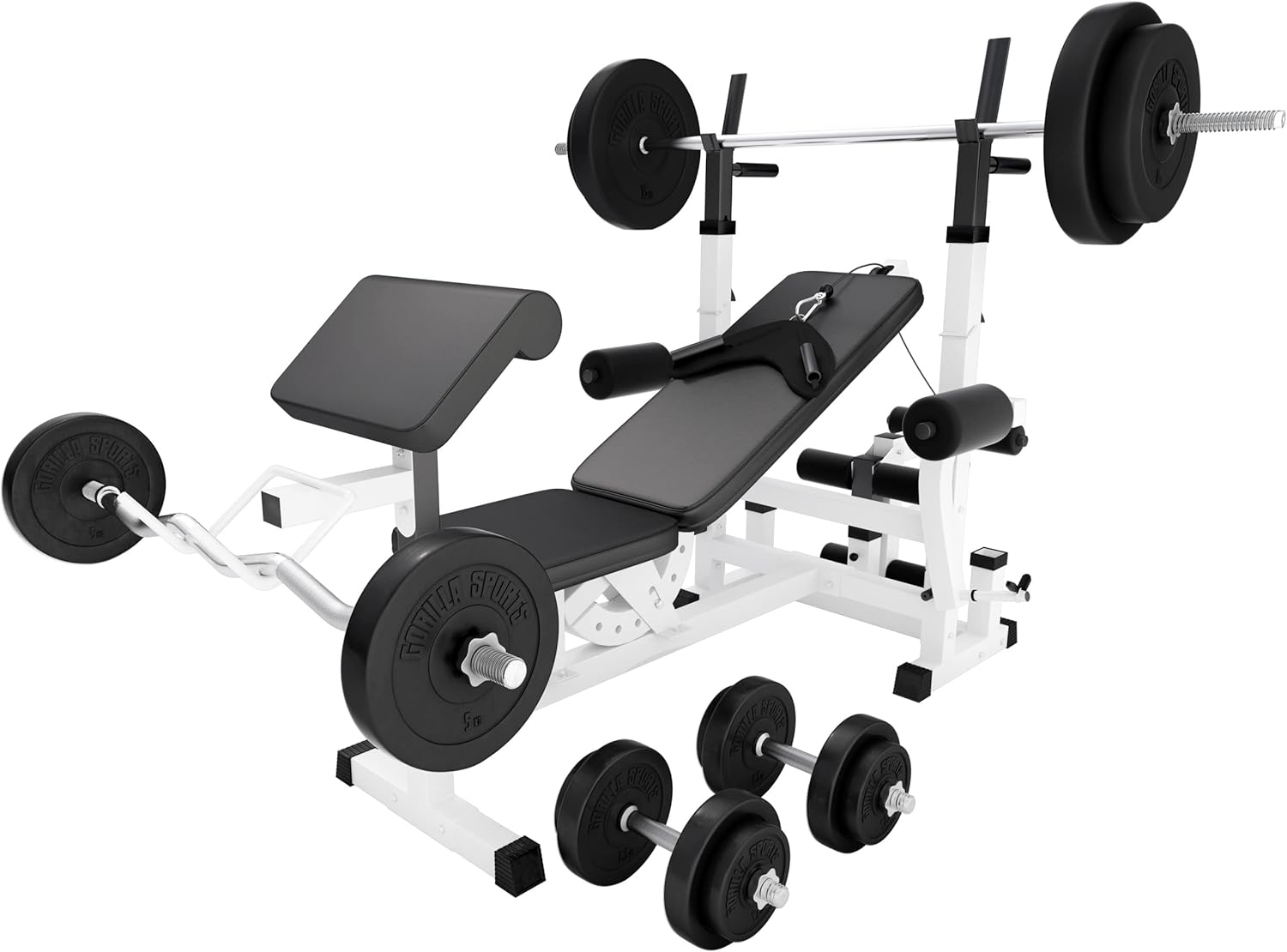 Gorilla Sports Hantelbank mit Gewichten, 170 cm Stange und Hantelset ✨