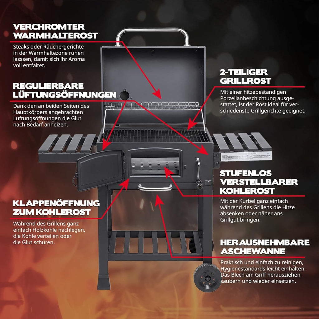 TAINO Hero XL BBQ Smoker Barbecue Trolley Charcoal Grill Fire Stand Grill Smoker Oven Accessories Cast Iron