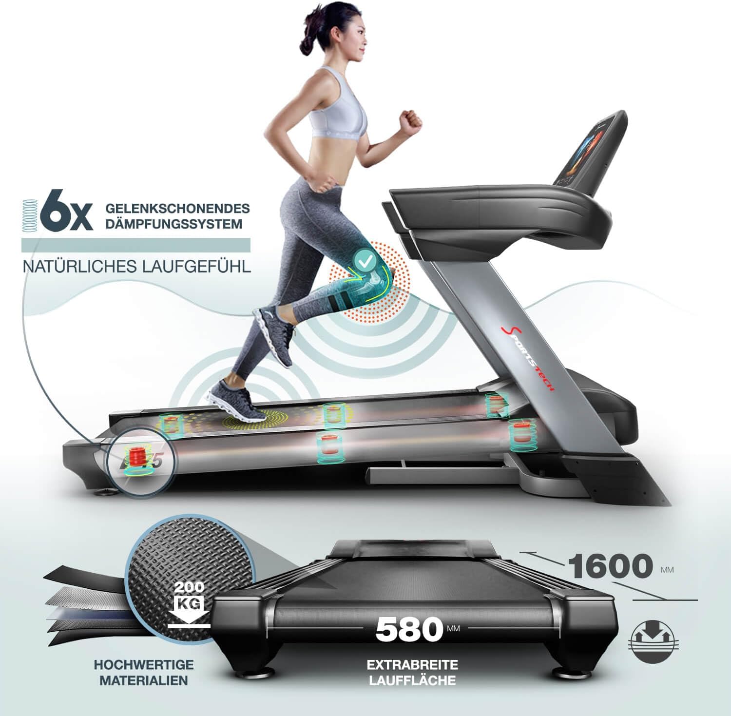 Sportstech F75: Profi-Laufband, klappbar, 7 PS, Android ✨