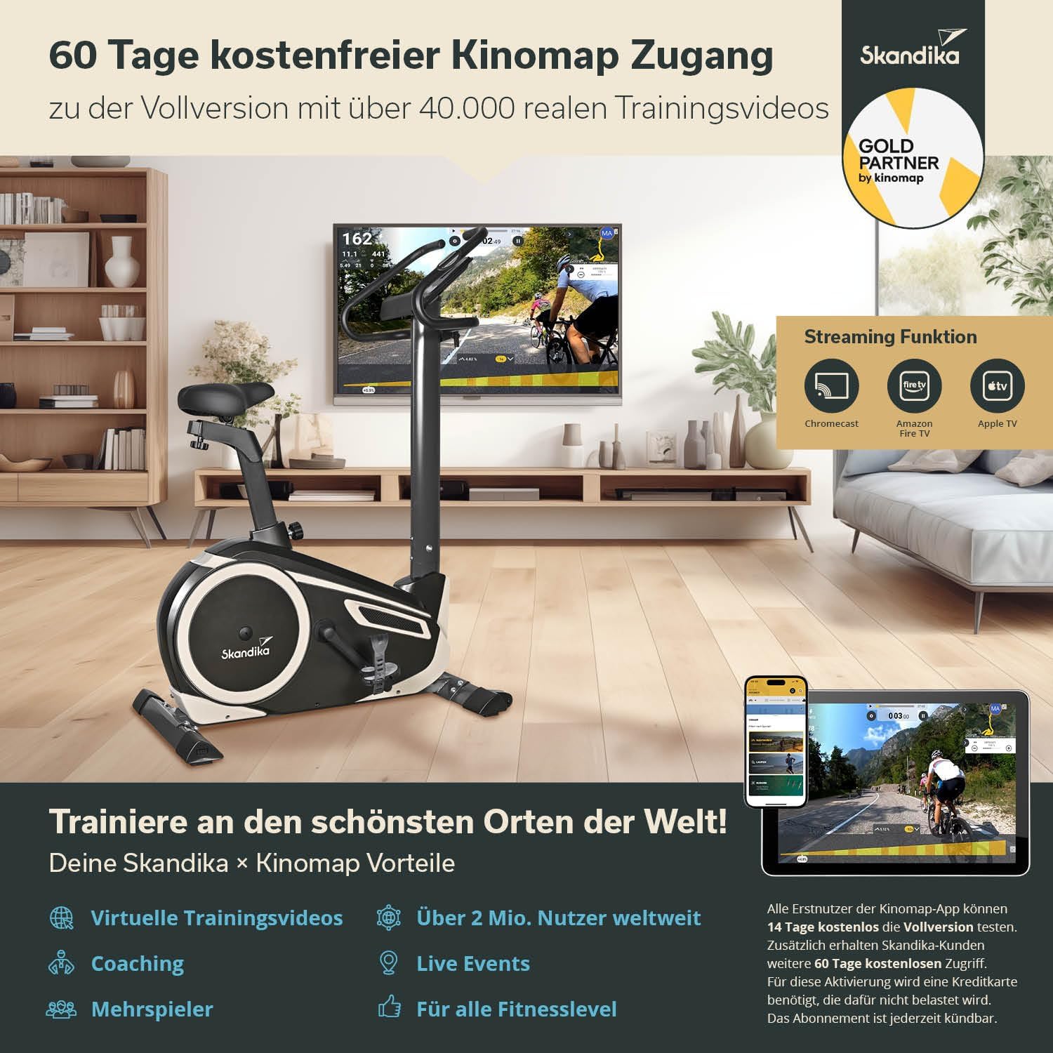 Skandika Morpheus: Ergometer mit App‑Steuerung, Pulsgurt und Tablethalter✨