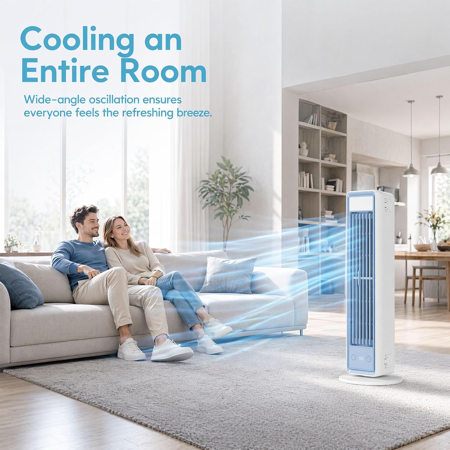Energy-efficient mobile air cooler, portable air conditioner without exhaust hose, economical fan bladeless, 3 levels, environmentally friendly cooling for home